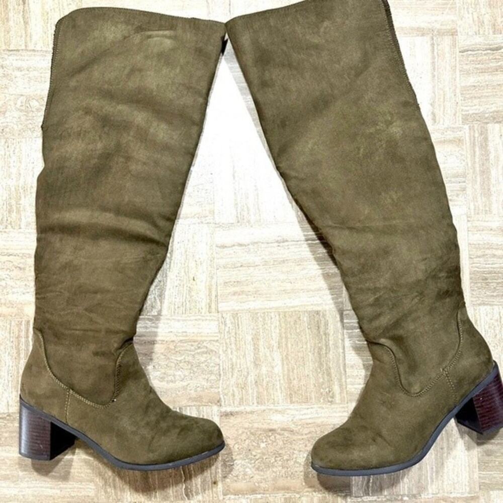JustFab Alle Over the Knee Suede Boots 👢 in Olive Green Size 8.5